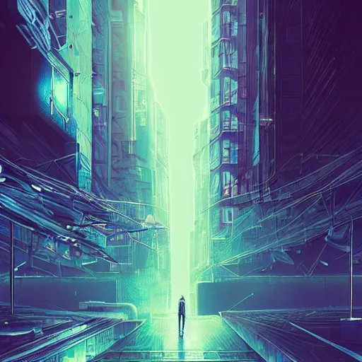 Image similar to “ man on the moon, cyberpunk art by vincent lefevre, behance contest winner, altermodern, cityscape, synthwave, matte painting ”