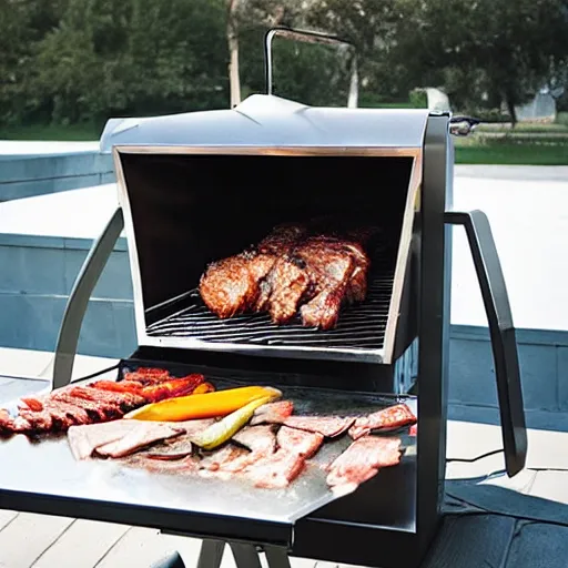 Image similar to a bbq smoker, brutalist design