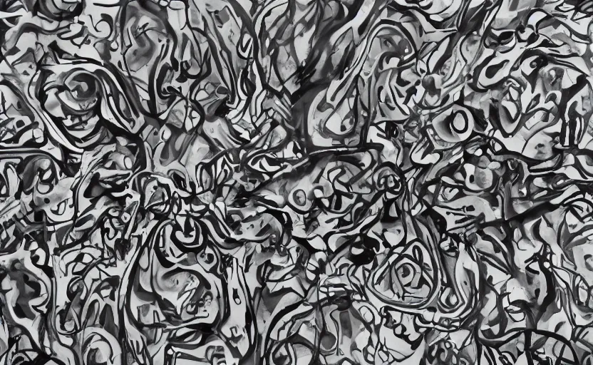 Image similar to toi tah amun iat foom, black and white strokes, digital art