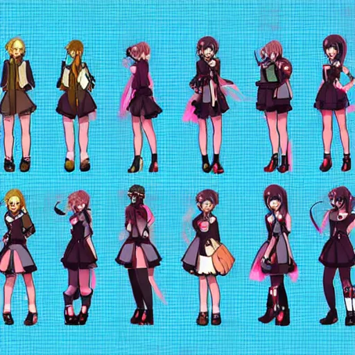 Prompt: visual novel sprites from the waist up cute expressive