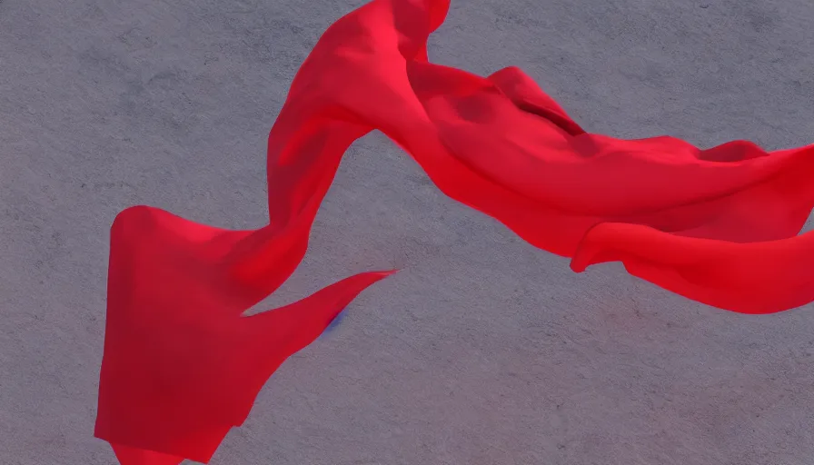 Prompt: red cloth floating, cloth simulation, realistic, volumetric lighting, octane, redshift, 4 k