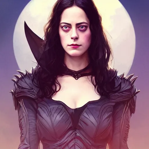 Image similar to beautiful Kaya Scodelario as Bat Girl, western, closeup, D&D, fantasy, intricate, elegant, highly detailed, digital painting, artstation, concept art, matte, sharp focus, illustration, art by Artgerm and Greg Rutkowski and Alphonse Mucha