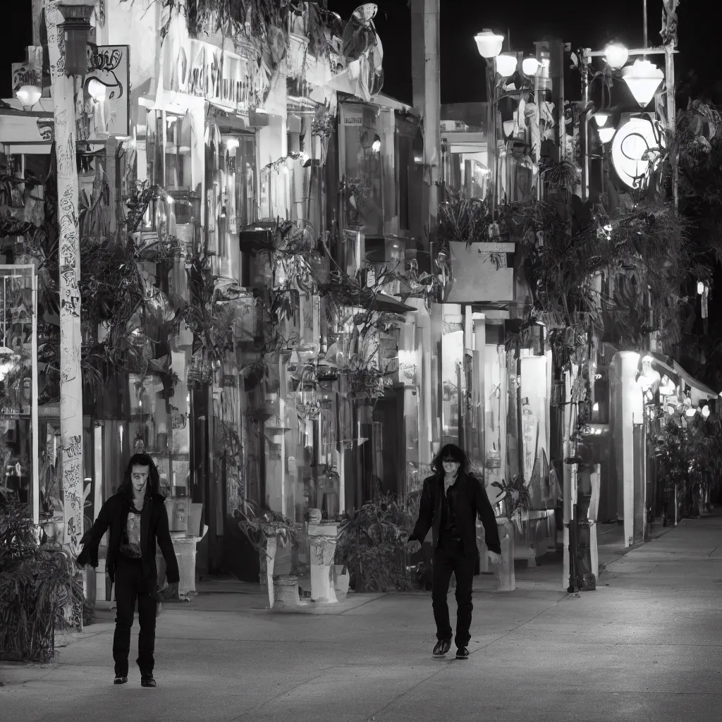 Image similar to a vampire walking on Ventura Boulevard, Los Angeles at night