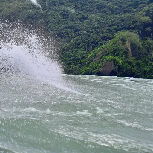 Prompt: garota aproveitando as ondas de niteroi, pulando se divertindo