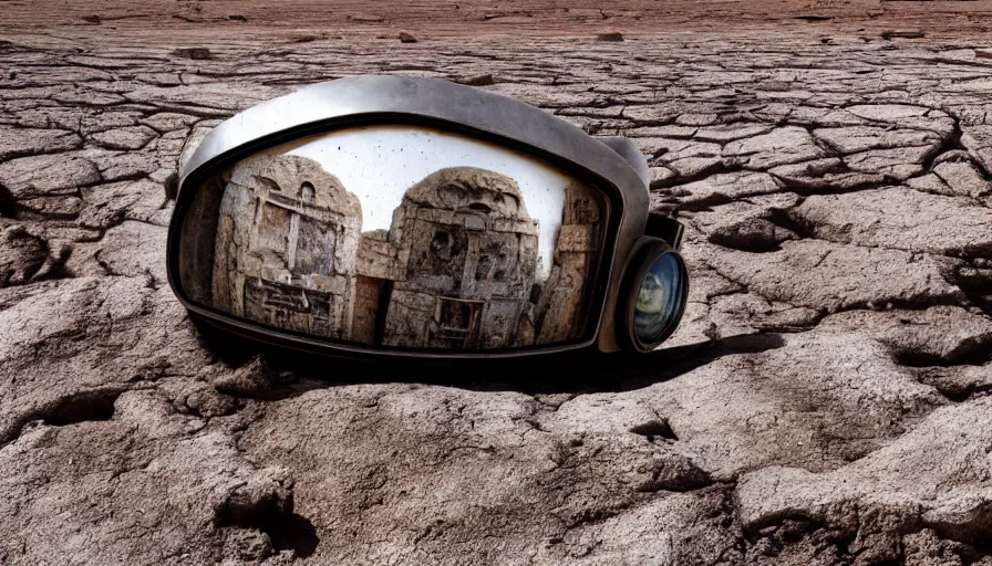 Image similar to levitating group of bene gesserit reflecting mask in a dry rocky desert landscape, alien city ruins designed by giger, giant abandoned alien city by christopher doyle and alejandro jodorowsky, anamorphic lens, kodakchrome, cinematic composition, very detailed photo, 8 k