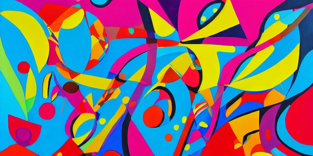 Prompt: abstract forms in the bold colourful detailed style of bill melendez,