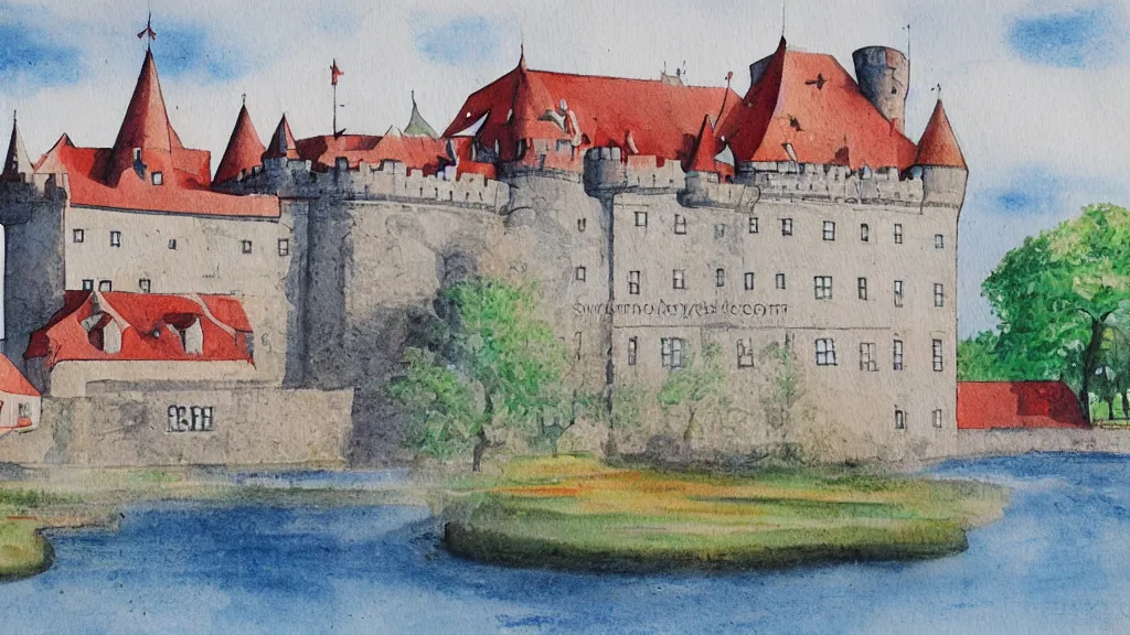 Image similar to orebro castle aquarelle painting