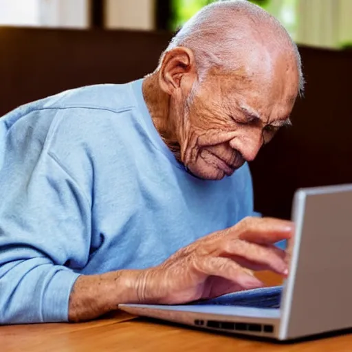 Image similar to casket with elderly man who is browsing internet on laptop from a casket