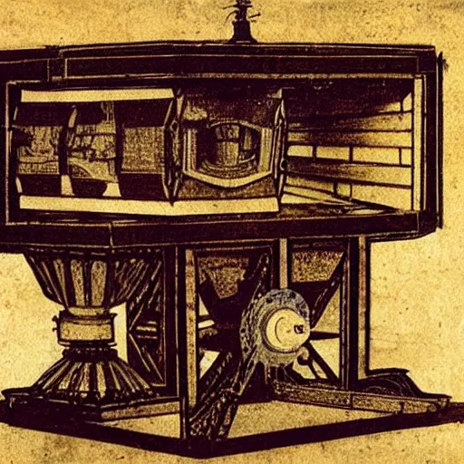 Prompt: plans for a mutoscope as drawn by leonardo da vinci.