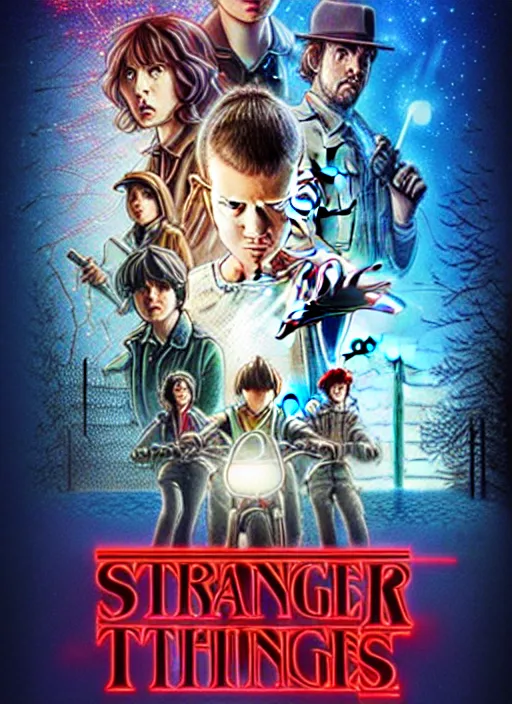 Prompt: poster stylized minimalist stranger things art by makoto shinkai, global illumination