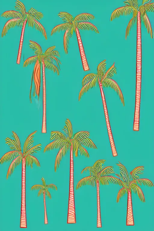 Image similar to minimalist boho style art of colorful palm trees in miami, illustration, vector art