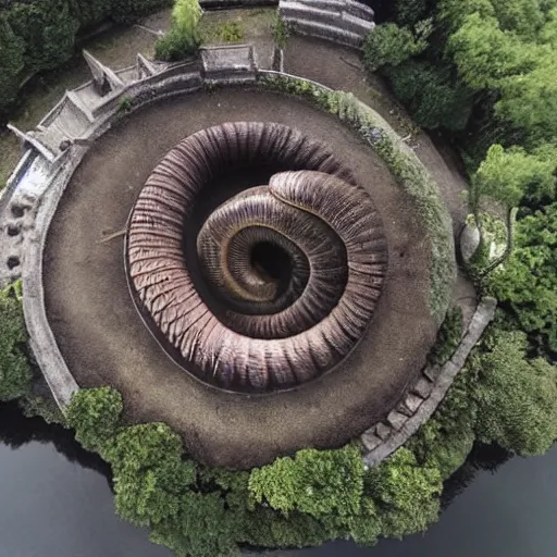 Image similar to giant worm is coiling around a castle