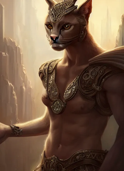 Image similar to cute caracal as apollo ancient greek god, details, fantasy, cyberpunk city, intricate, decadent, highly detailed, octane render, digital painting, artstation, concept art, sharp focus, illustration, art by artgerm, loish, wlop