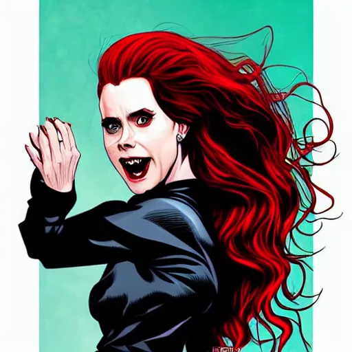 Image similar to vampire : : rafeal albuquerque comic art : : gorgeous amy adams : : sharp teeth : : symmetrical face, symmetrical eyes : : gorgeous red hair : :