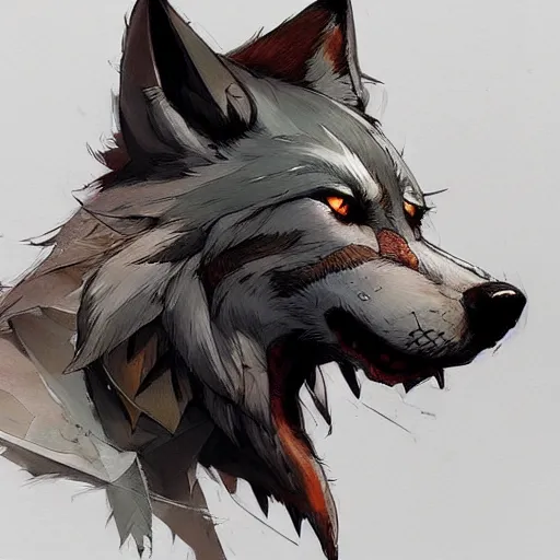 Image similar to concept art of anthropomorphized wolf, highly detailed painting by dustin nguyen, akihiko yoshida, greg tocchini, 4 k, trending on artstation, 8 k