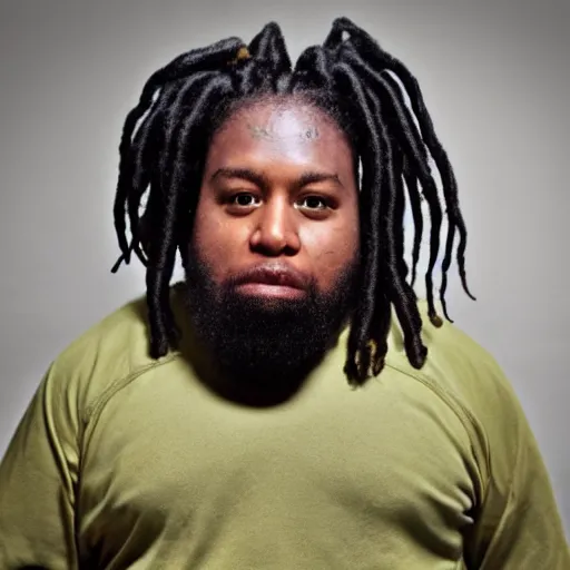 Image similar to photo of chubby black bjj athlete with long dreads posing