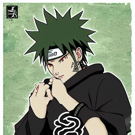 Image similar to sage naruto with random green and black japanese colors as scarlxrd album cover