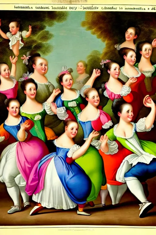 Image similar to 1700s zumba fitness art poster