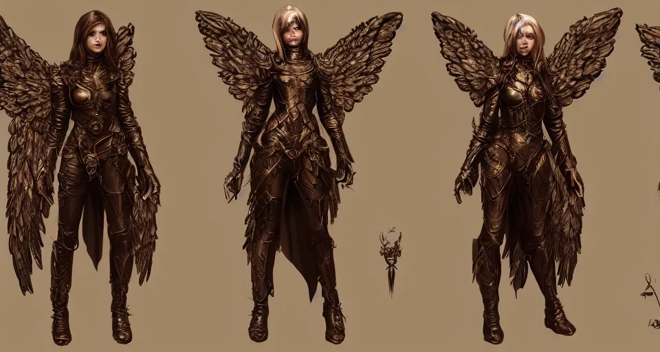 Prompt: Character concept sheet of an Angel knight gothic girl, hyperdetailed, artstation, cgsociety, golden hour 8k