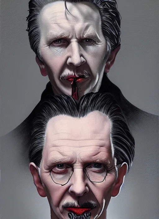 Image similar to a painting of gary oldman as dracula, a digital painting by gottfried helnwein, trending on cgsociety, gothic art, digital painting, deviantart, matte drawing