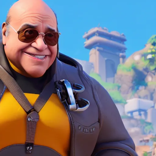 Image similar to in-game screenshot of Danny Devito in Overwatch (2016)