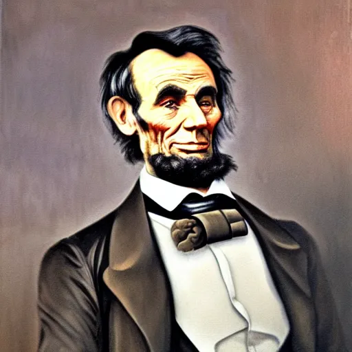 Prompt: portrait of Abraham Lincoln taking a massive hit from a bong, old oil painting, sepia, earthy colors, historical painting, weed