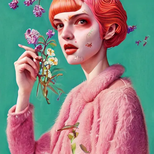 Image similar to pretty baby with botanical : : by martine johanna and simon stalenhag and chie yoshii and casey weldon and wlop : : ornate, dynamic, particulate, rich colors, intricate, elegant, highly detailed, vogue, harper's bazaar art, fashion magazine, smooth, sharp focus, 8 k, octane render