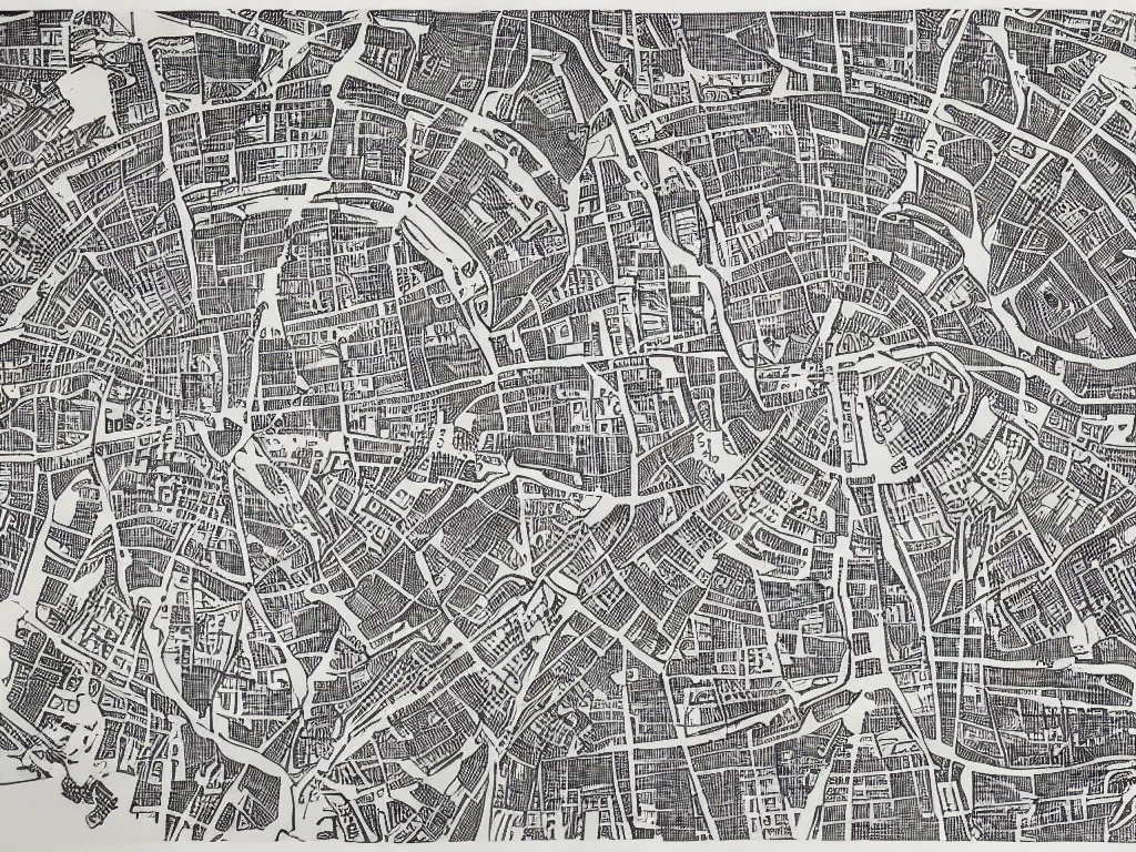 Prompt: A map of Rome, Ink drawing by Deven Rue, fine point pen