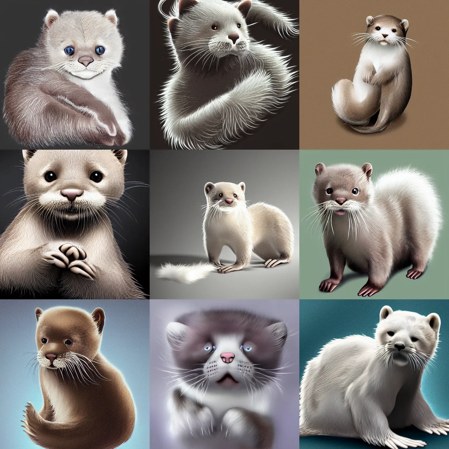 Prompt: otter cat chimera, white fur, adorable, cute, award-winning digital art