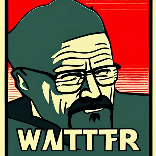 Image similar to Walter White depicted in an old style propaganda poster