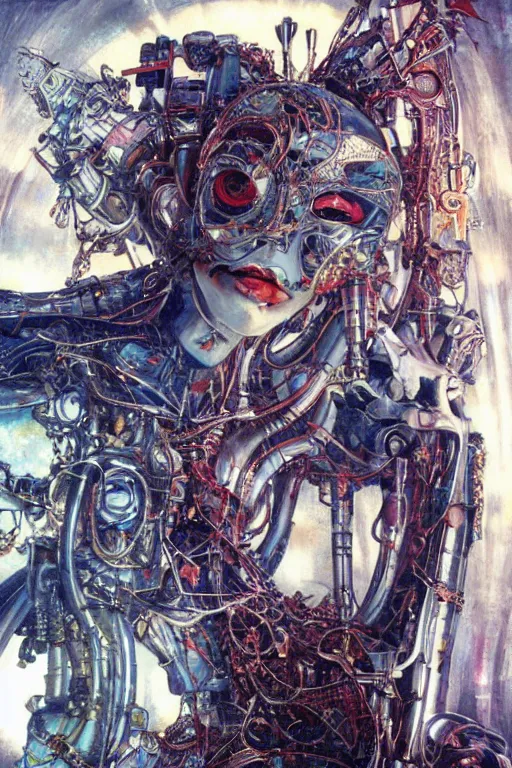 Prompt: the robot is just like me when i see a slice of cake. inside a brutalist space ship by ayami kojima, amano, karol bak, greg hildebrandt, and mark brooks, hauntingly surreal, gothic, rich deep colors.