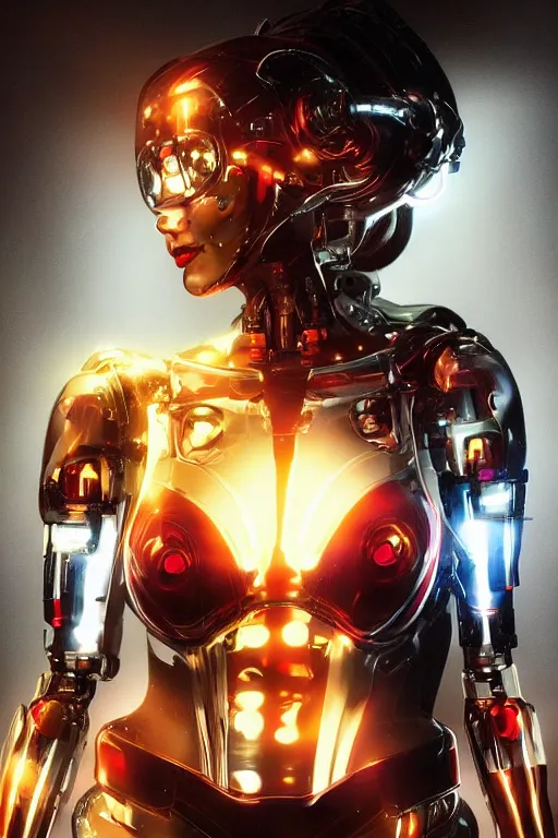 Image similar to a stunning robot woman with cybernetic enhancements, wires, led lights, glowing lights, futuristic, by artgerm and wlop and bosch