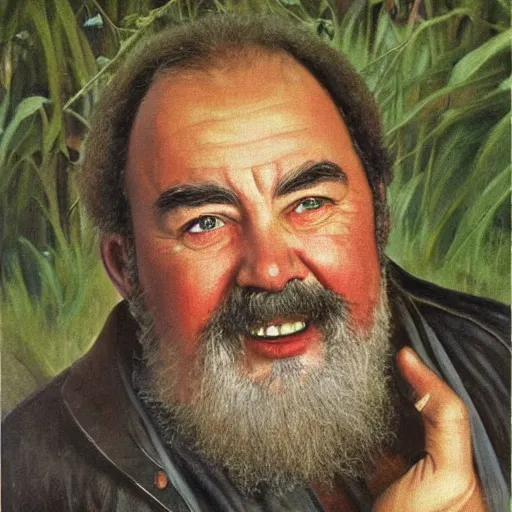 Prompt: Gary Gygax Gary Gygax plays dungeons and dragons in the middle of a field, Rye (Shishkin), painting by Ivan Shishkin, Ernest Gary Gygax face, photo by Gary Gygax, painting by Valentin Serov, oil painting, beautiful eyes