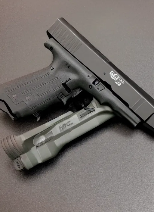 Prompt: glock 17 with scope and extended drum mag