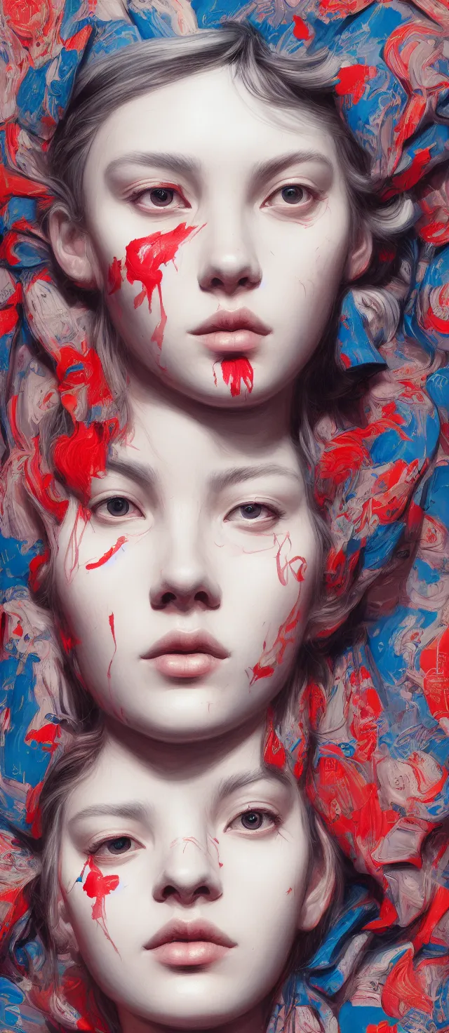 Prompt: excellent painted portrait by james jean, high quality masterpiece painted, patterned background, 4 k, trending on artstation, octane render,