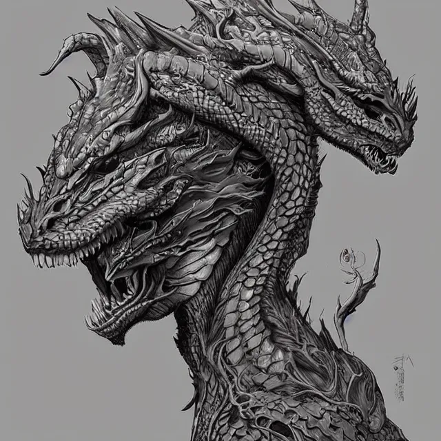 Image similar to digital art, centered portrait dragon with short hair, face made with intricate roots, by james jean and by artgerm, by ross tran, ultradetailed, charachter design, concept art, trending on artstation,