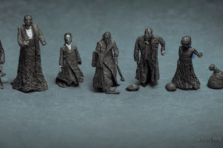 Image similar to miniature figurines of lovecraft's elder gods, detailed, tilt shift, product photography