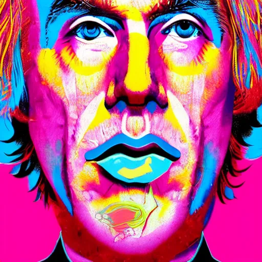 Image similar to an extremely psychedelic portrait of andy warhol as kenye west, surreal, lsd, face, detailed, intricate, elegant, lithe, highly detailed, digital painting, artstation, concept art, smooth, sharp focus, illustration,