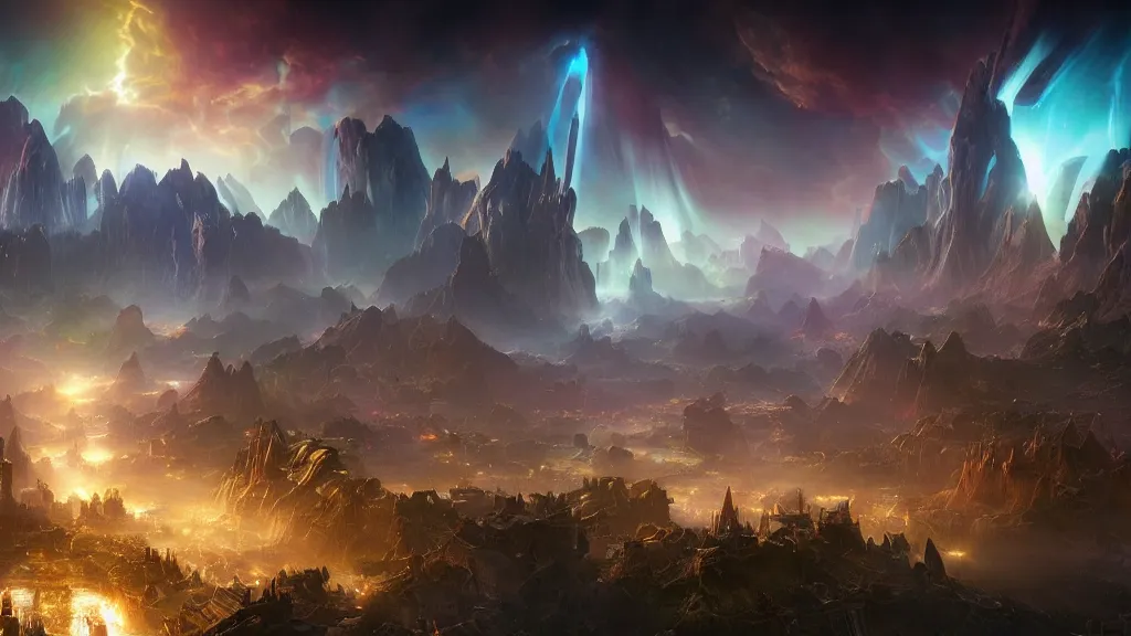 Prompt: incredible protoss city marc adamus, beautiful dramatic lighting