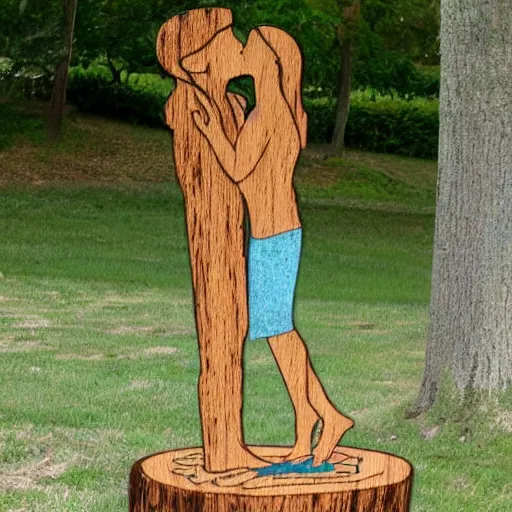 Image similar to a wood masterpiece symbolizing kissing