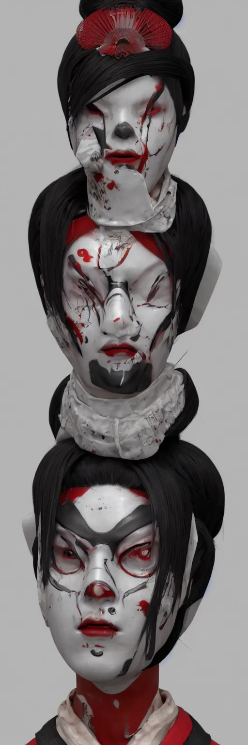 Image similar to a beautiful japanese geisha killer cyborg android mercenary portrait, kabuki mask, in the style of ash thorp, beautiful, diffuse cinematic lighting, anamorphic lens, anamorphic lens flare, hyper real, intricate detail, octane renderer, unreal engine 5