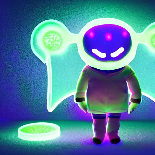 Prompt: cute fumo plush boy who has bioluminescent eyes, jelly glow, emissive bssrdf, neon lens flare, vray