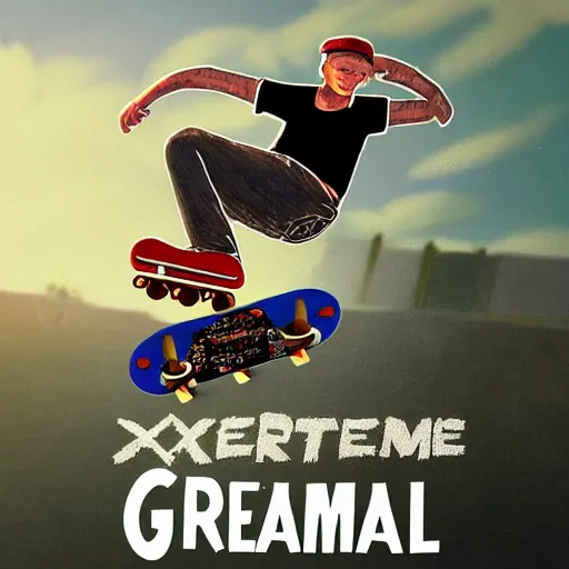 Prompt: cover art for xtreme grandma skateboarder sony playstation psx greatest hits
