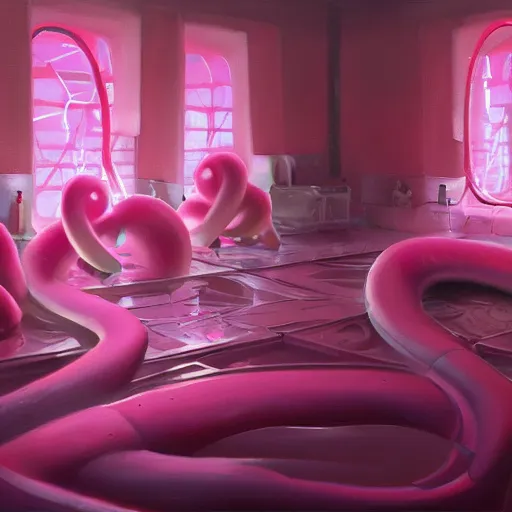 Image similar to pink octopus backrooms, digital painting, ultradetailed, artstation, oil painting, ultradetailed, artstation