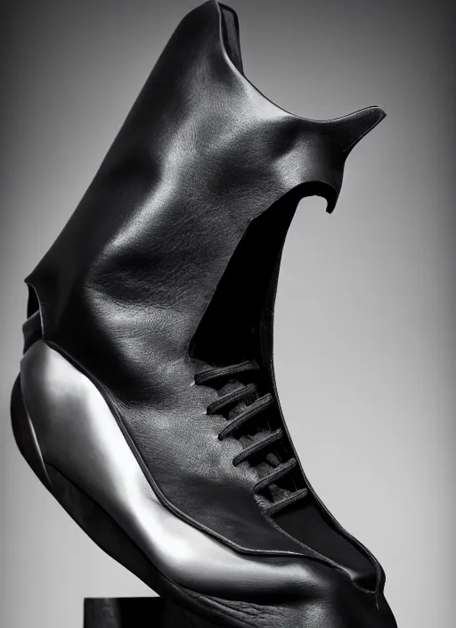 Image similar to hyperrealistic and heavy detailed product photo rick owens shoe of batman, in front of white back drop, whole shoe is in picture, leica sl 2 5 0 mm, vivid color, high quality, high textured, real life