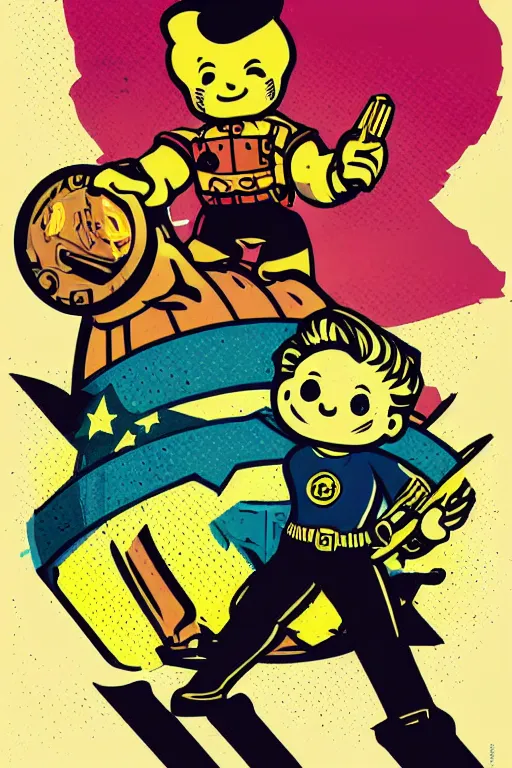 Image similar to fallout 7 6 retro futurist illustration art by butcher billy, sticker, colorful, illustration, highly detailed, simple, smooth and clean vector curves, no jagged lines, vector art, smooth andy warhol style