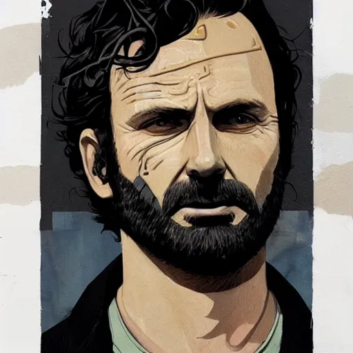 Prompt: Rick Grimes picture by Sachin Teng, asymmetrical, dark vibes, Realistic Painting , Organic painting, Matte Painting, geometric shapes, hard edges, graffiti, street art:2 by Sachin Teng:4