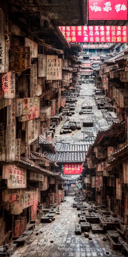 Image similar to an interior view of Kowloon walled city in Hong Kong, very detailed, photoreal, 8k, canon 20mm lens