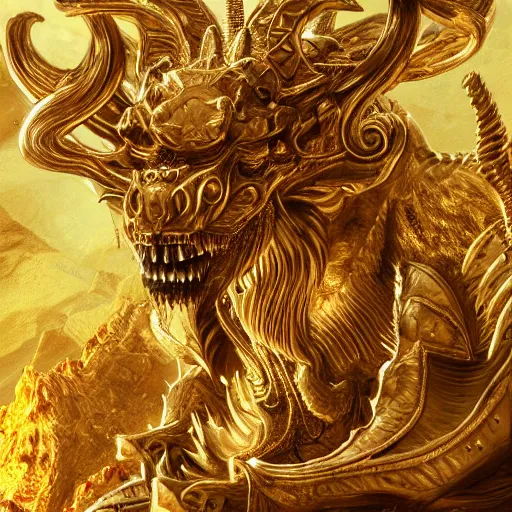Prompt: Behemoth, detailed golden medalion, epic artwork, close up, trending on Artstation