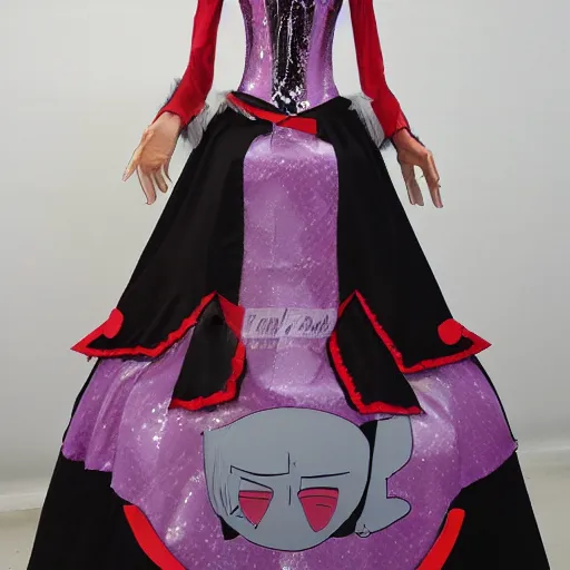 Image similar to rowen atkinson mid magic outfit transformation, anime style, ball gown dress